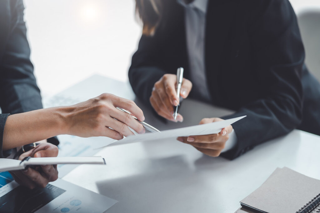 Employees with paper